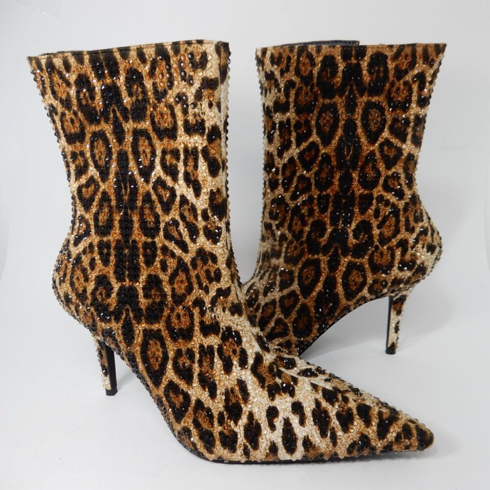 AZALEA WANG Chaundra Stiletto Bootie Size 7.5 Cheetah Animal Embellished NEW - Picture 16 of 17